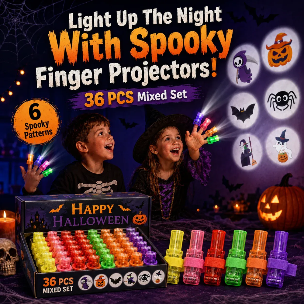 🔥 Last Day 50% OFF — 36PCS Spooky Halloween Pattern Finger Projector Lights Party Favors & Spooky Fun🎃