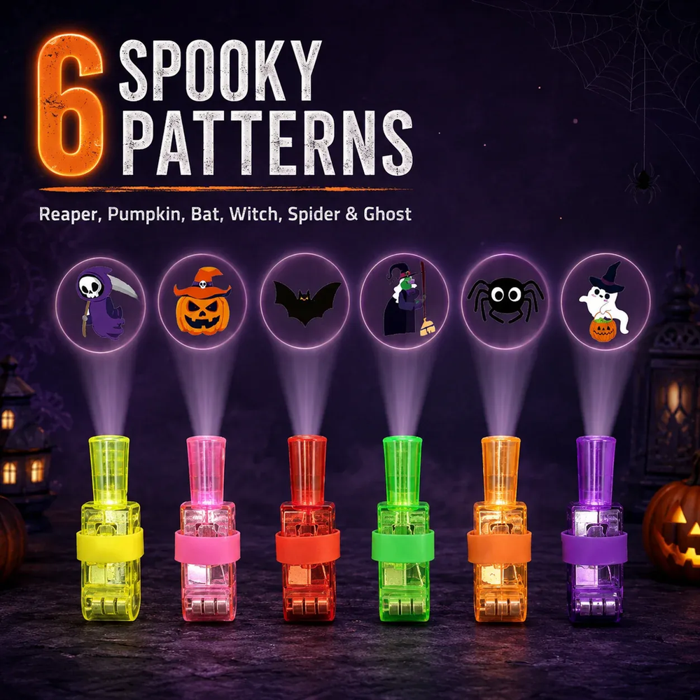 🔥 Last Day 50% OFF — 36PCS Spooky Halloween Pattern Finger Projector Lights Party Favors & Spooky Fun🎃